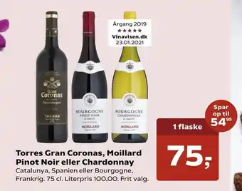 SuperBrugsen Torres Gran Coronas, Moillard Pinot Noir eller Chardonnay tilbud