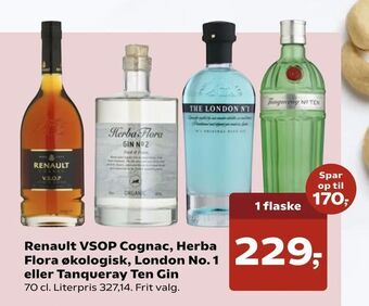 SuperBrugsen Renault VSOP Cognac, Herba Flora økologisk, London No. 1 eller Tanqueray Ten Gin tilbud