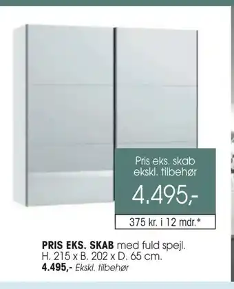 Daells Bolighus Pris eks. skab med fuld spejl tilbud