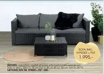 Daells Bolighus Sættilbud sofa ink. hynder + puf tilbud