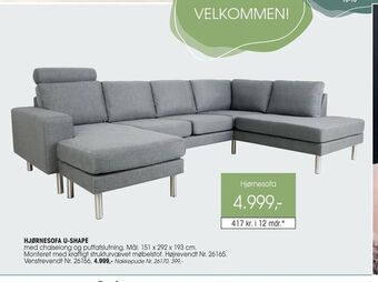 Daells Bolighus Hjørnesofa u-shape tilbud