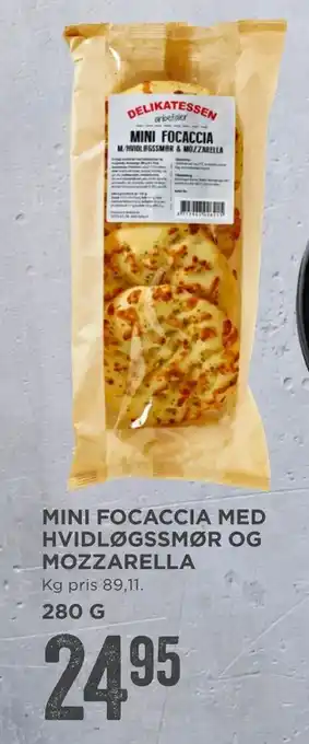 MENY Mini focaccia med hvidløgssmør og mozzarella tilbud
