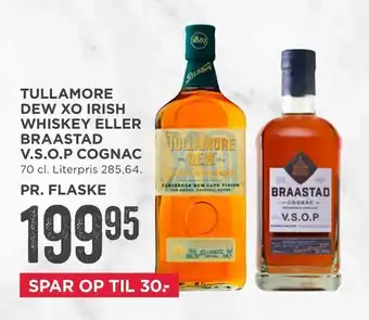 MENY Tullamore dew xo irish whiskey eller braastad v.s.o.p cognac tilbud