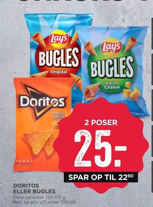 Doritos eller bugles tilbud hos MENY