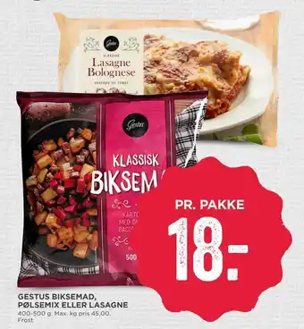 MENY Gestus biksemad, pølsemix eller lasagne tilbud