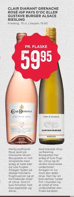 MENY Clair diamant grenache rosé igp pays d'oc eller gustave burger alsace riesling tilbud