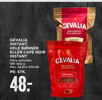 MENY Gevalia instant, hele bønner eller café noir instant tilbud
