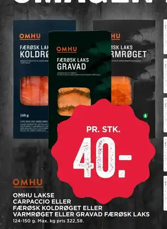 MENY Omhu lakse carpaccio eller færøsk koldrøget eller varmrøget eller gravad færøsk laks tilbud