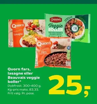 Quorn fars, lasagne eller Beauvais veggie boller
