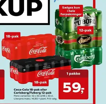 Kvickly Coca-Cola eller Carlsberg/Tuborg 12-pak tilbud