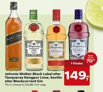 Johnnie Walker Black Label eller Tanqueray Rangpur Lime, Sevilla eller Blackcurrant Gin