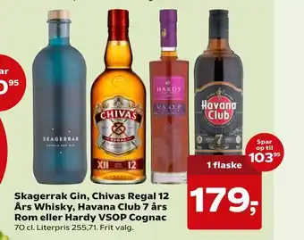 Kvickly Skagerrak Gin, Chivas Regal 12 Års Whisky, Havana Club 7 års Rom eller Hardy VSOP Cognac tilbud