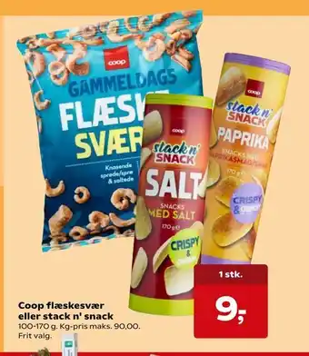 Kvickly Coop flæskesvær eller stack n' snack tilbud