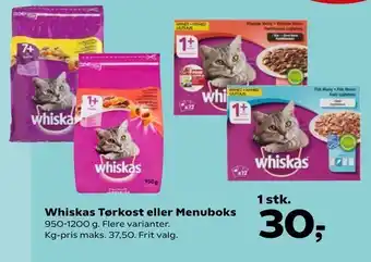 Kvickly Whiskas Tørkost eller Menuboks tilbud