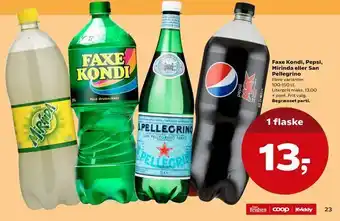 SuperBrugsen Faxe Kondi, Pepsi, Mirinda eller San Pellegrino tilbud