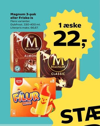 SuperBrugsen Magnum 3-pak eller Frisko is tilbud
