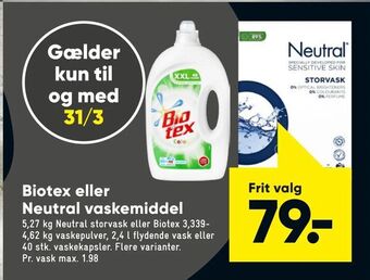Bilka Biotex eller Neutral vaskemiddel tilbud