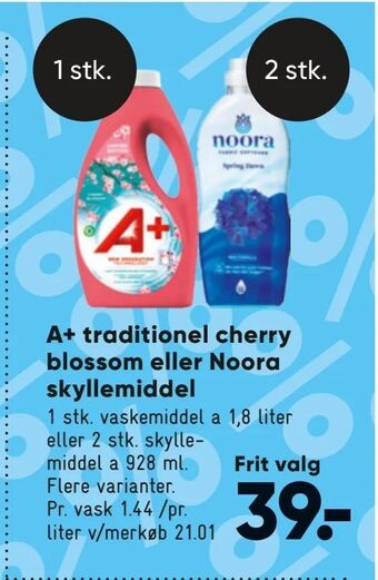 Bilka A+ traditionel cherry blossom eller Noora skyllemiddel tilbud