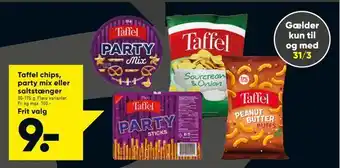 Bilka Taffel chips, party mix eller saltstænger tilbud