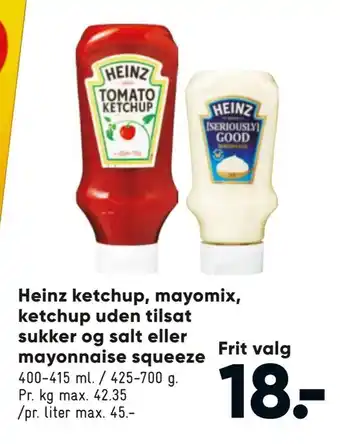 Bilka Heinz ketchup, mayomix, ketchup uden tilsat sukker og salt eller mayonnaise squeeze tilbud