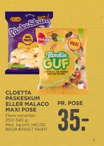 MENY Cloetta påskeskum eller malaco maxi pose tilbud