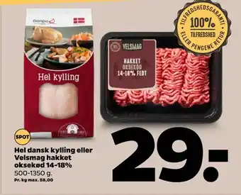 Netto Hel dansk kylling eller Velsmag hakket oksekød 14-18% tilbud