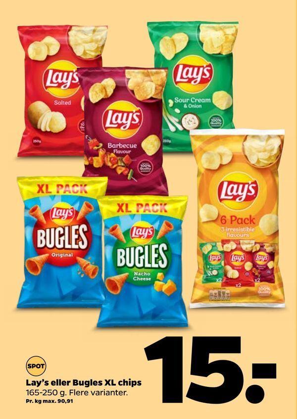 Lay's eller Bugles XL chips tilbud hos Netto