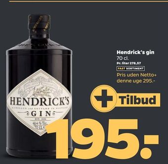 Netto Hendrick's gin tilbud
