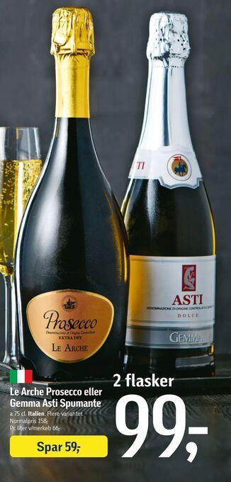 Føtex Le Arche Prosecco eller Gemma Asti Spumante tilbud