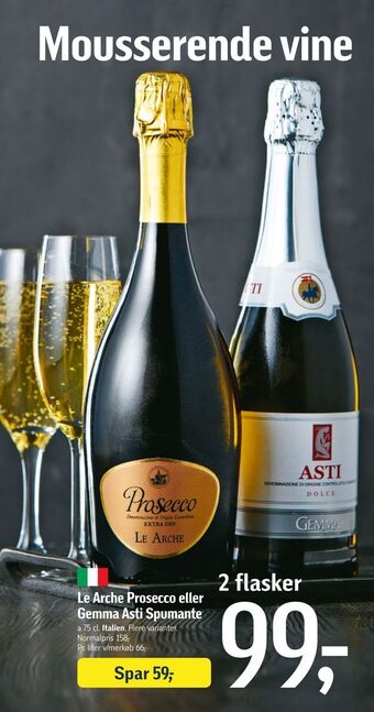 Føtex Le Arche Prosecco eller Gemma Asti Spumante tilbud