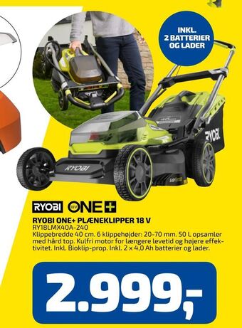 Davidsen Ryobi one+ plæneklipper 18 v tilbud