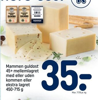 REMA 1000 Mammen guldost 45+ mellemlagret med eller uden kommen eller ekstra lagret tilbud