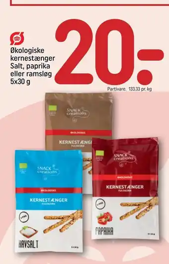REMA 1000 Økologiske kernestænger Salt, paprika eller ramsløg tilbud