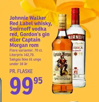 SPAR Johnnie Walker Red Label whisky, Smirnoff vodka red, Gordon's gin eller Captain Morgan rom tilbud