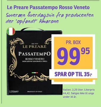 SPAR Le Preare Passatempo Rosso Veneto tilbud