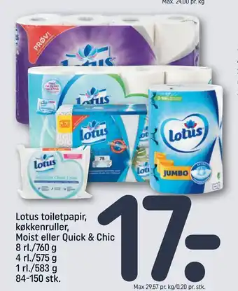 REMA 1000 Lotus toiletpapir, køkkenruller, Moist eller Quick & Chic tilbud