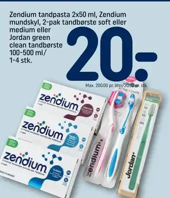 REMA 1000 Zendium tandpasta 2x50 ml, Zendium mundskyl, 2-pak tandbørste soft eller medium eller Jordan green clean tandbørste tilbud