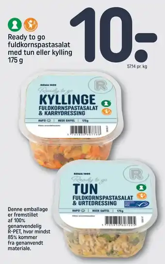 REMA 1000 Ready to go fuldkornspastasalat med tun eller kylling tilbud