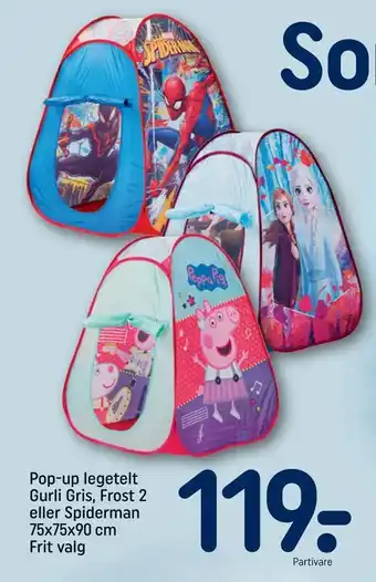 Pop-up legetelt Gurli Gris, Frost 2 eller Spiderman