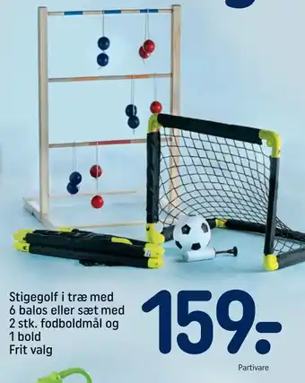 REMA 1000 Stigegolf i træ med 6 balos eller sæt med 2 stk. fodboldmål og 1 bold tilbud