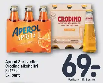 REMA 1000 Aperol Spritz eller Crodino alkoholfri 3x17,5 cl Ex. pant tilbud