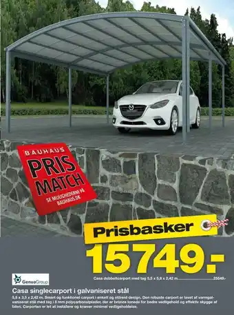 Bauhaus Casa singlecarport i galvaniseret stål tilbud