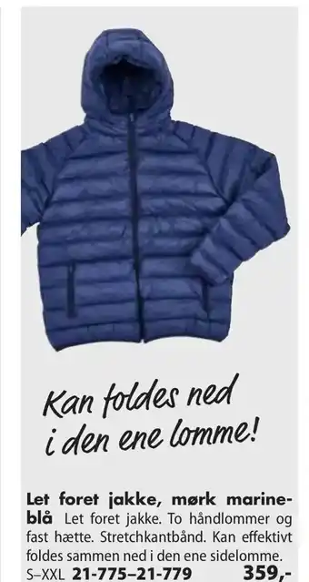 Let foret jakke, mørk marine blå