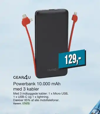 Harald Nyborg Powerbank 10000 mAh med 3 kabler tilbud