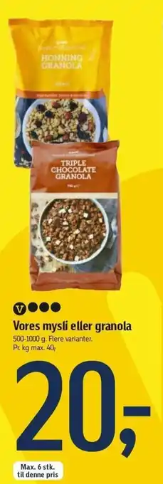 Føtex Vores Mysli Eller Granola 500-1000 g tilbud