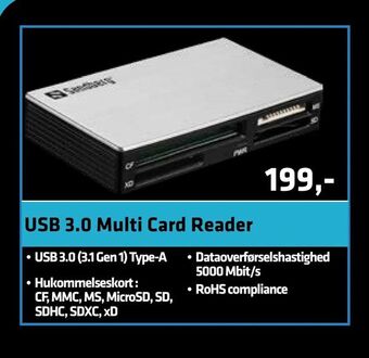 LabTech Data USB 3,0 Multi Card Reader tilbud