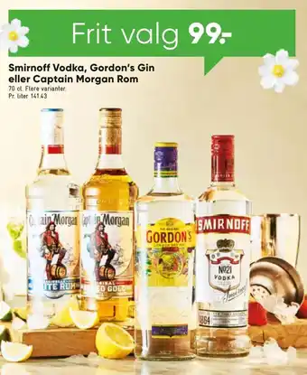 Bilka Smirnoff Vodka, Gordon's Gin eller Captain Morgan Rom tilbud