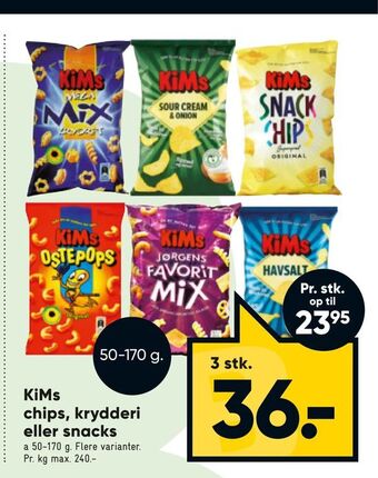 Bilka KiMs chips, krydderi eller snacks tilbud