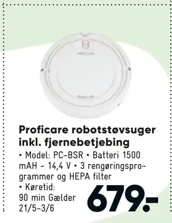Proficare robotstøvsuger inkl. fjernebetjebing