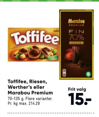 Bilka Toffifee, Riesen, Werther's eller Marabou Premium tilbud